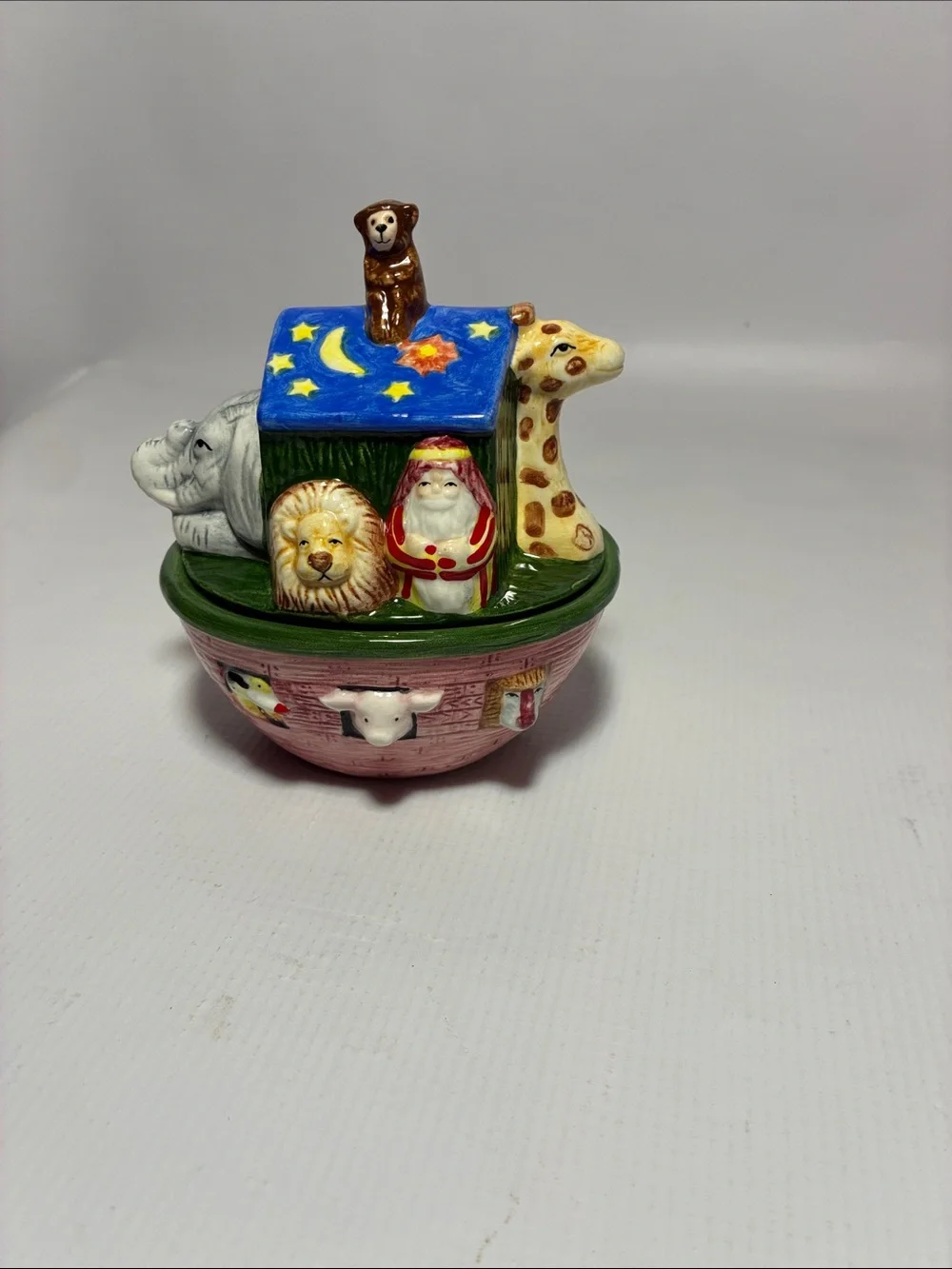 Vintage (‘94) Ceramic Noah’s Ark Sugar Bowl & Creamer Set - Pink and Blue
